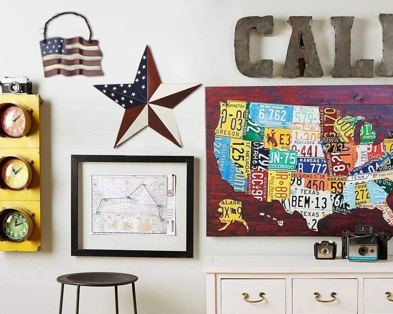 WHY Decor Metal Barn Star, American Patriotic American Flag Wall Decoration Outdoor Indoor Hanging Wall Art 4th of July Memorial Day Veterans Day Gift for Man Star Ornament Home Decor 12 Inch(C) - Image 3